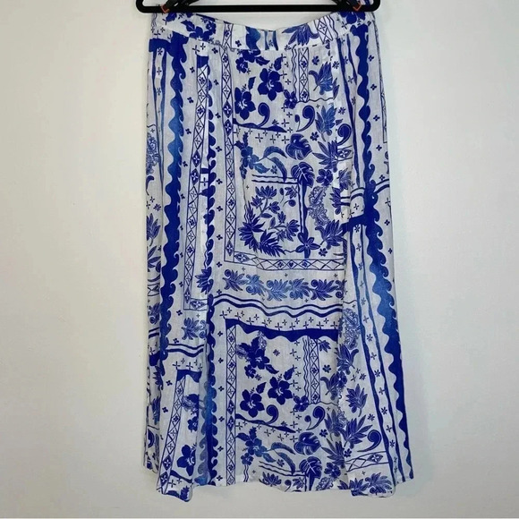 Joie Linen Blend Blue and White Skirt with Pearl Tie Waist Size XL - Picture 4 of 6